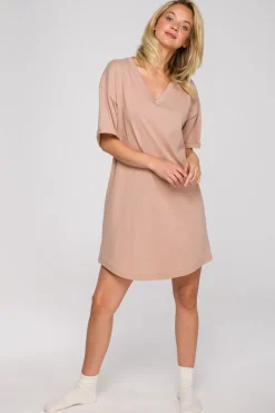 Koszulka nocna z dekoltem V - nude