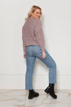Krótki sweter bez zapięcia - różowy