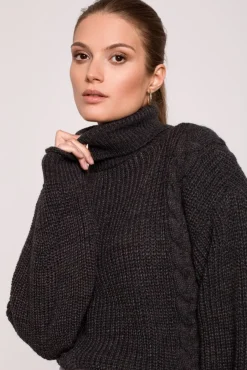 Krótki sweter z golfem - grafitowy