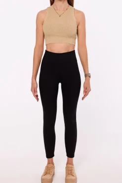 Legginsy prążkowane pushup z wysokim stanem - czarne
