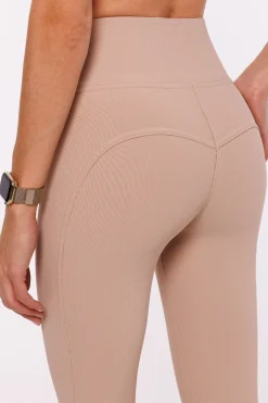 Legginsy prążkowane pushup z wysokim stanem - ciemnobeżowe