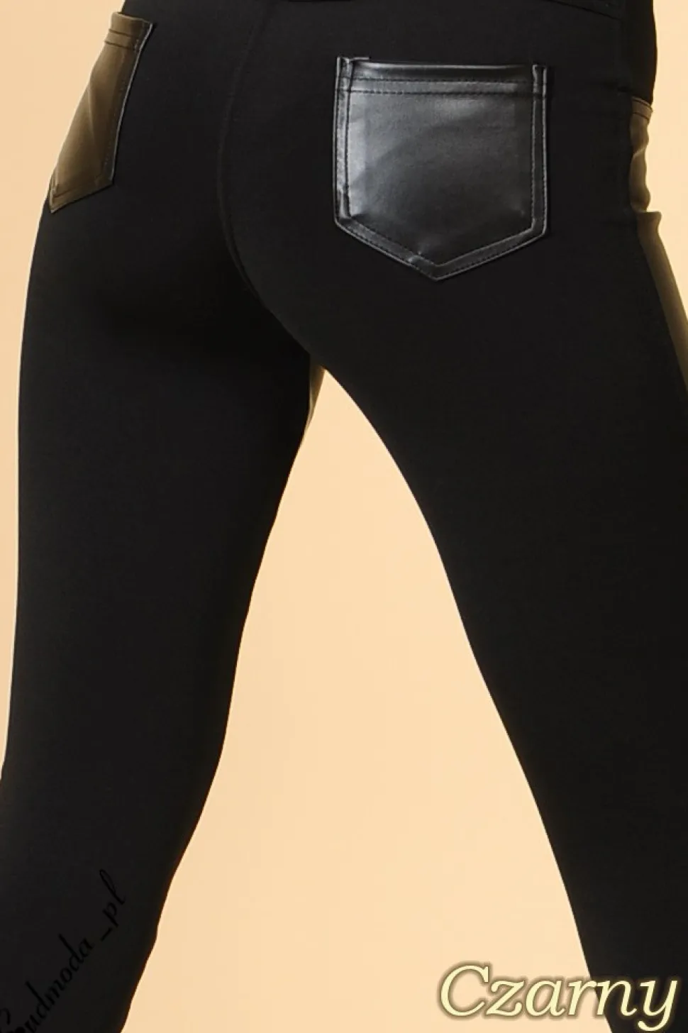 Legginsy skórzany przód z kieszeniami
