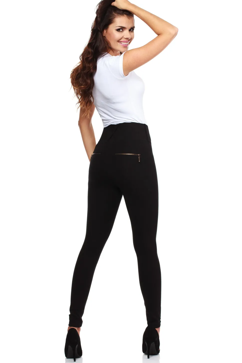 Legginsy z wysoką gumą i zameczkami - czarne
