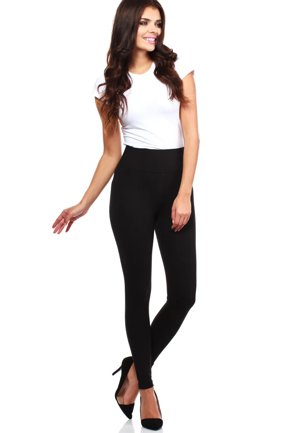 Legginsy z wysoką gumą i zameczkami - czarne