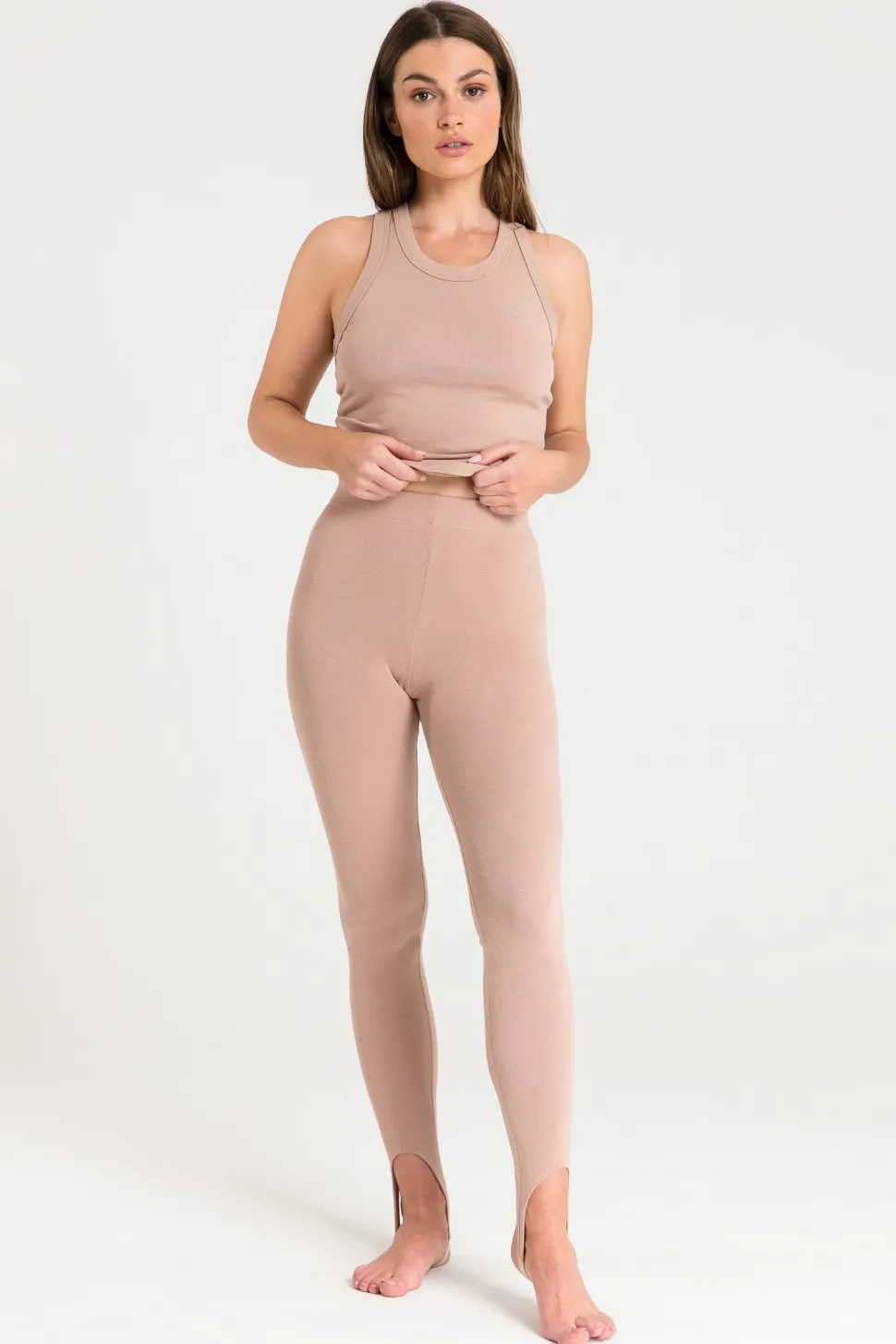 Legginsy z zapiętkiem - mocca