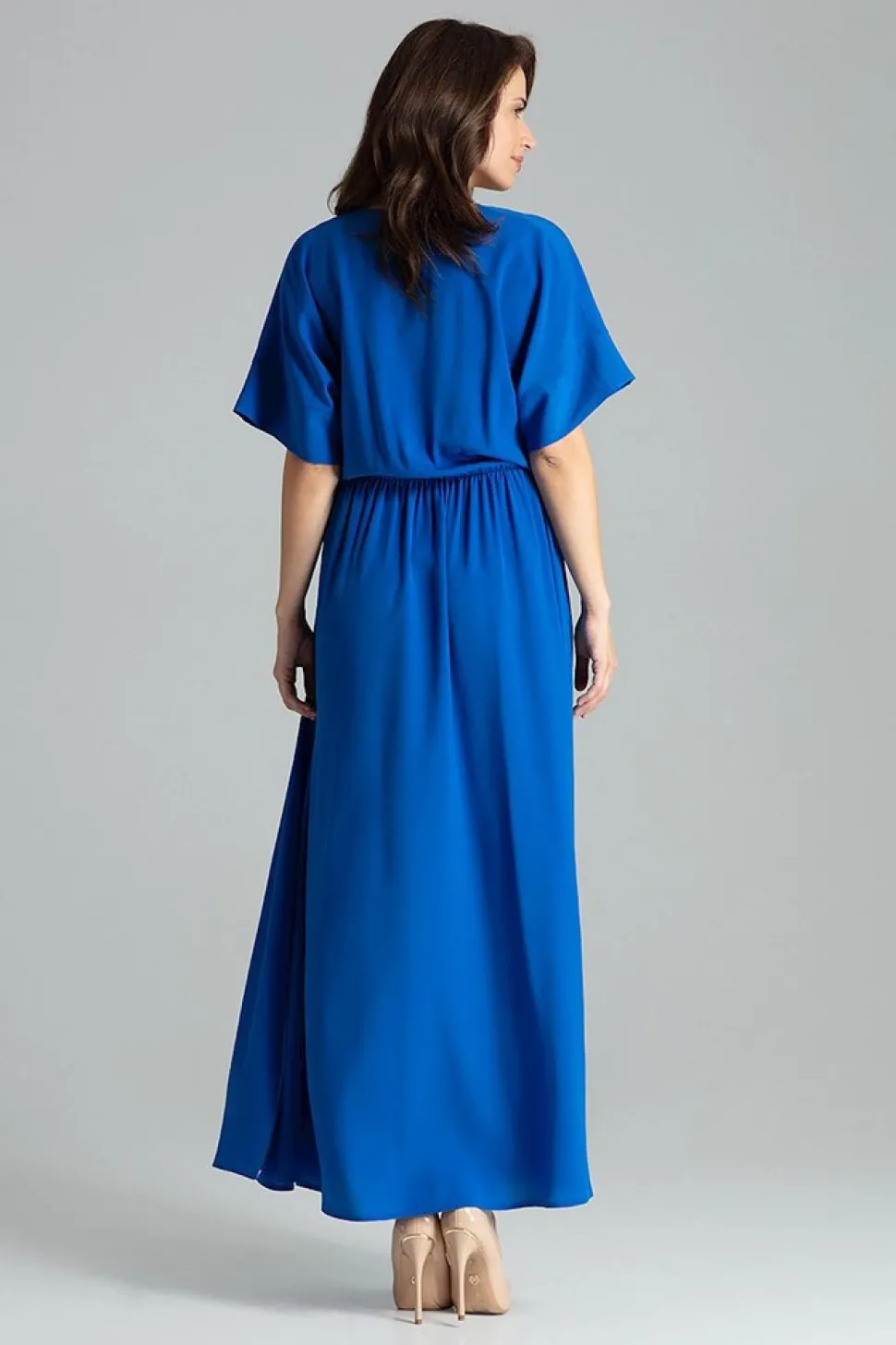Lekko rozkloszowana sukienka kimono - szafirowa