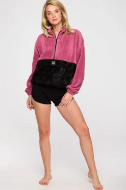 Luźna bluza pluszowa z kieszenią - model 4