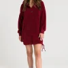 Pluszowa bluza oversize z kieszenią kangurek - bordowa