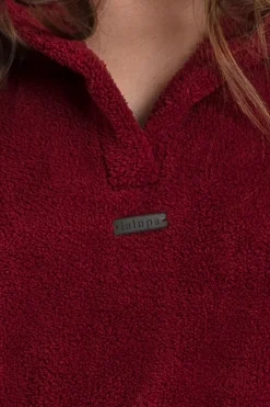 Pluszowa bluza oversize z kieszenią kangurek - bordowa