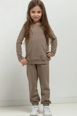 Prosta bluza ze stójką dla dziewczynki - cappuccino