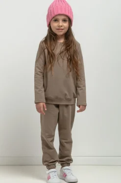 Prosta bluza ze stójką dla dziewczynki - cappuccino