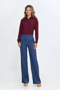 Spodnie bootcut z kieszeniami - kobaltowe