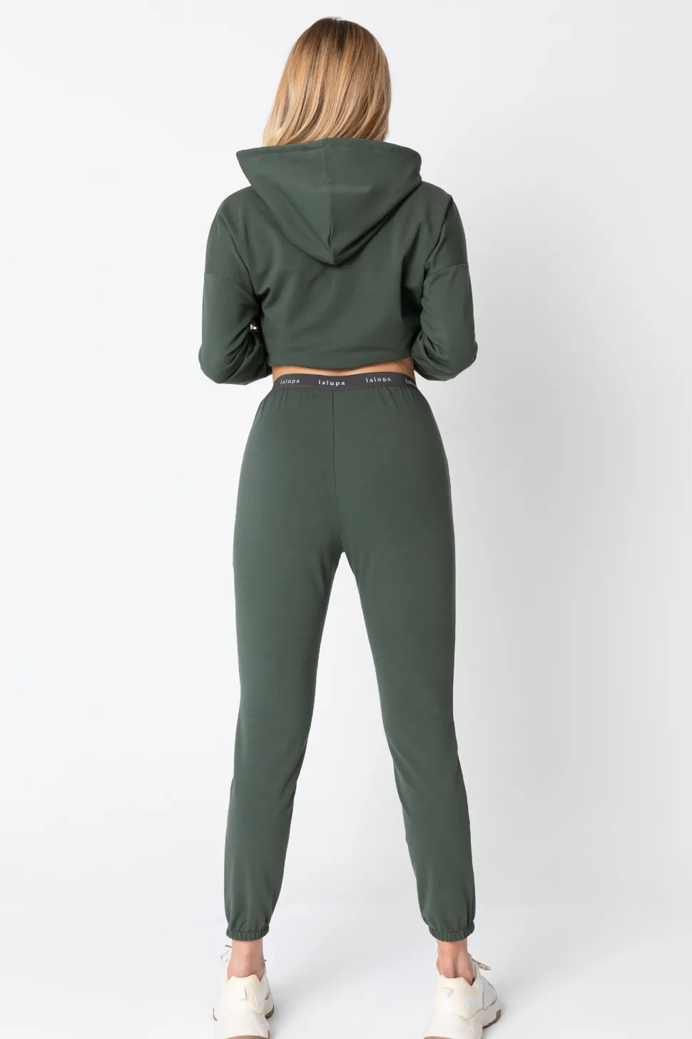Spodnie typu joggers z logowaną gumą - oliwkowe