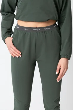Spodnie typu joggers z logowaną gumą - oliwkowe