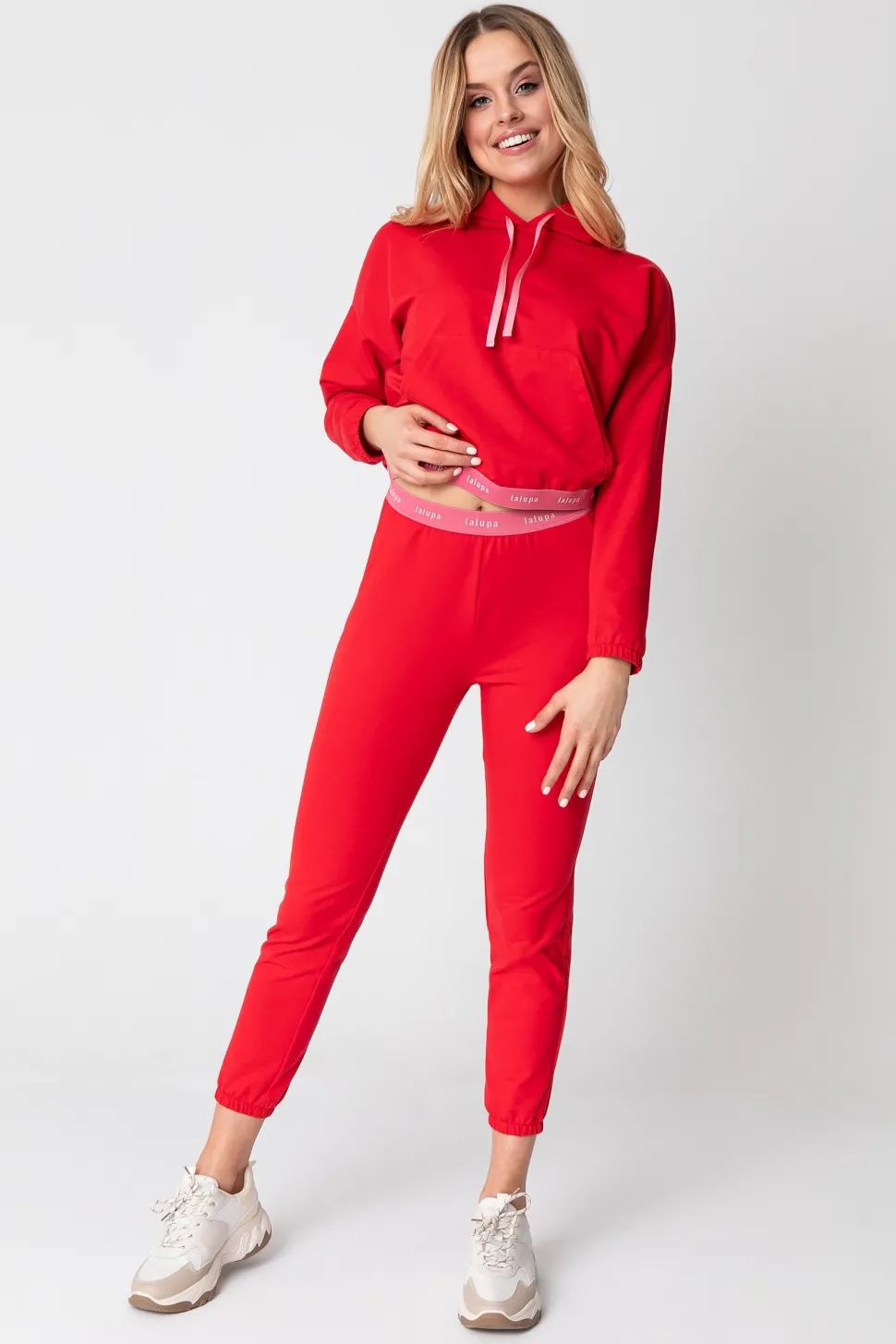 Spodnie typu joggers z logowaną gumą - czerwone