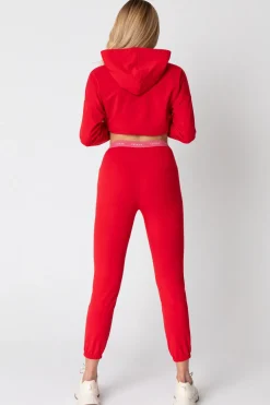 Spodnie typu joggers z logowaną gumą - czerwone