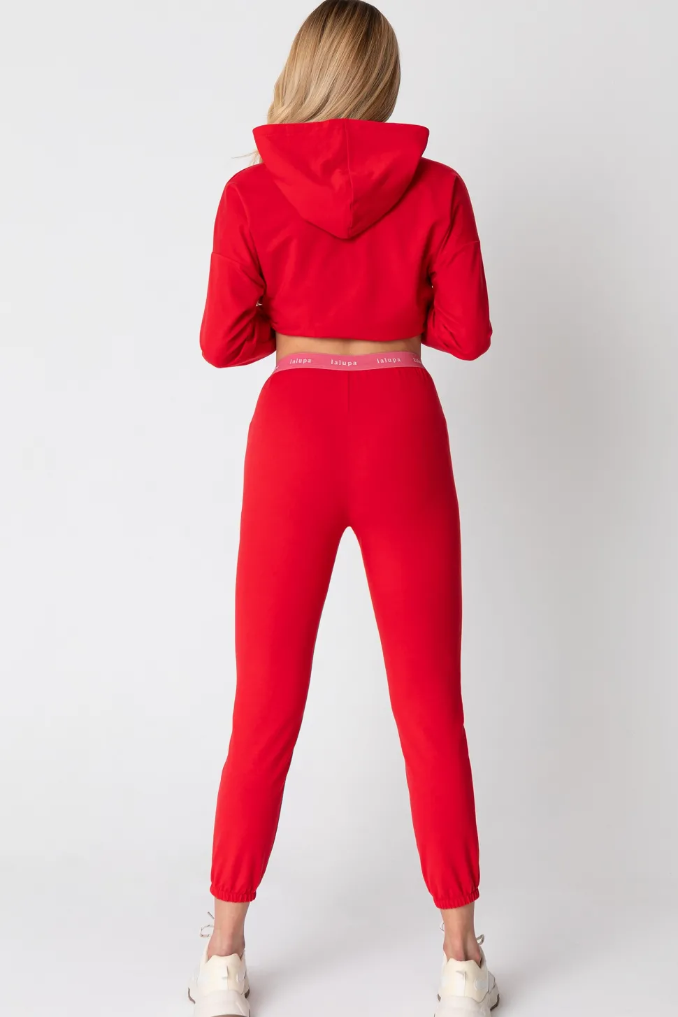 Spodnie typu joggers z logowaną gumą - czerwone
