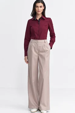 Spodnie z nogawkami typu wide leg – beżowe