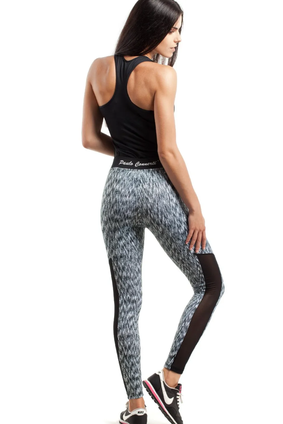 Sportowe legginsy FIT z czarną wstawką na łydce - model 4