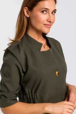 Sukienka żakietowa z gumką - khaki