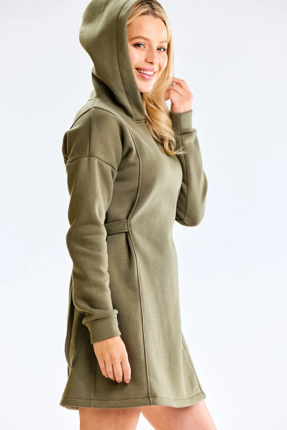 Sukienka dresowa z kapturem - khaki