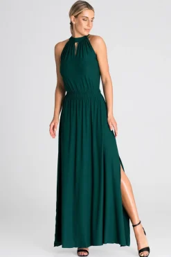 Sukienka maxi z dekoltem typu halter - zielona