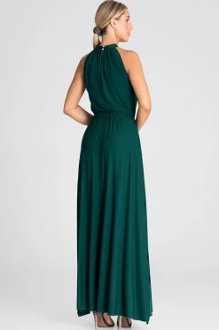 Sukienka maxi z dekoltem typu halter - zielona