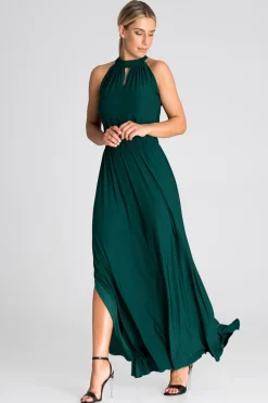 Sukienka maxi z dekoltem typu halter - zielona