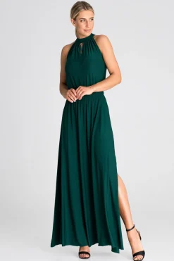 Sukienka maxi z dekoltem typu halter - zielona