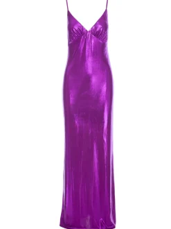 Sukienka maxi z marszczeniem pod biustem - purpurowa