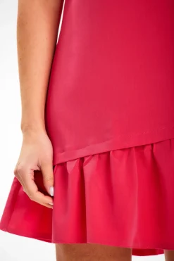Sukienka mini z falbanką na dole - różowa