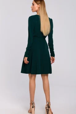 Sukienka na zakładkę wiązana w pasie - zielona