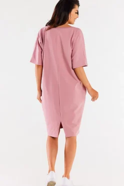 Sukienka oversize z krótkim rękawem - różowa