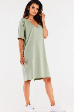 Sukienka oversize z krótkim rękawem - miętowa
