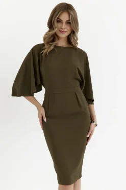 Sukienka ołówkowa z szerokimi rękawami - khaki