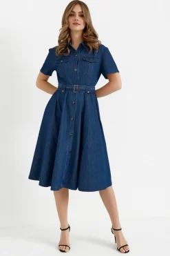 Sukienka rozkloszowana midi - denim
