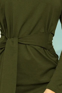 Sukienka z długim rękawem i paskiem - khaki