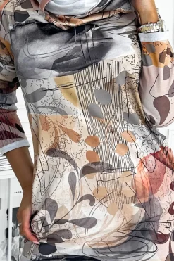 Sukienka z golfem i rękawami 3/4 - silver brown