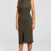 Sukienka z rozcięciem na dole - khaki OUTLET