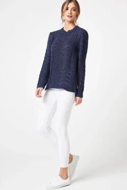 Sweter ażurowy z długim rękawem - jeansowy