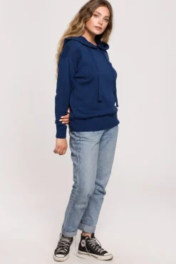 Sweter damski z kapturem - granatowy