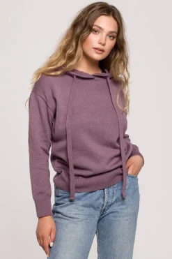 Sweter damski z kapturem - wrzosowy