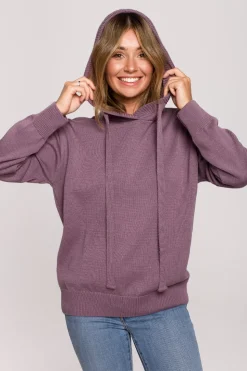 Sweter damski z kapturem - wrzosowy