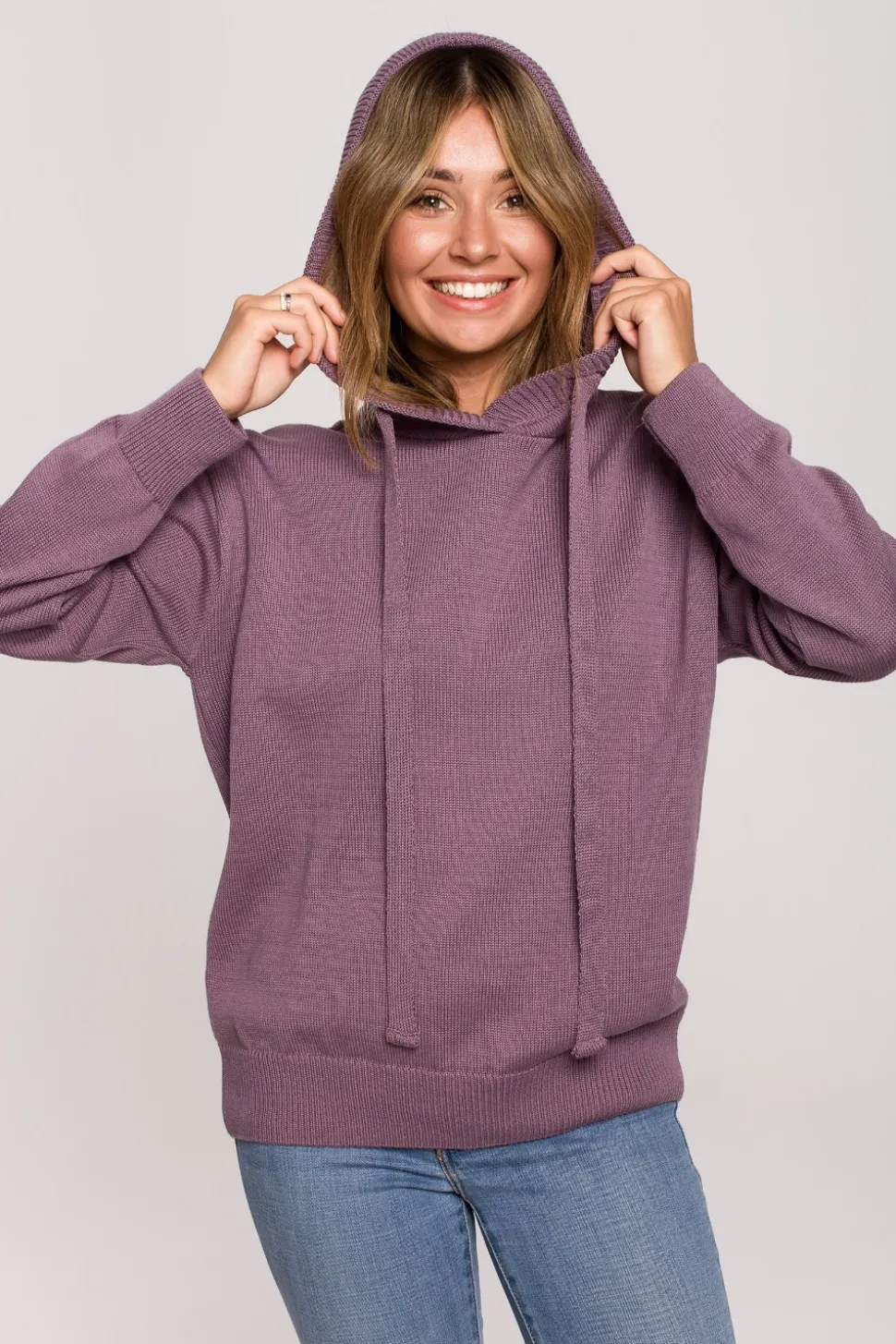 Sweter damski z kapturem - wrzosowy