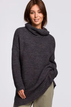 Sweter oversize z golfem - antracytowy