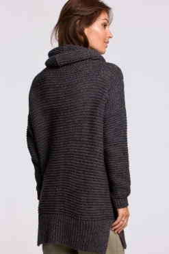 Sweter oversize z golfem - antracytowy