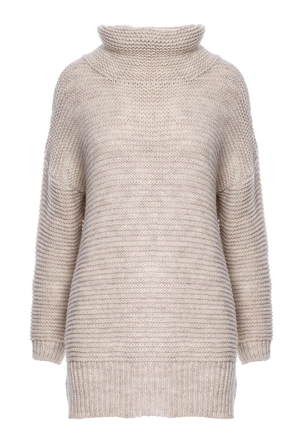 Sweter oversize z golfem - beżowy