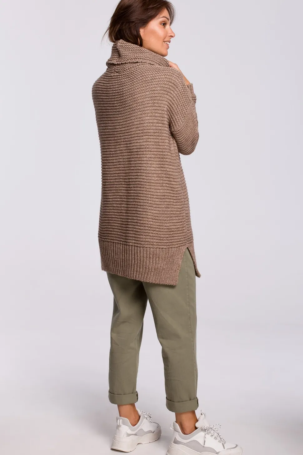 Sweter oversize z golfem - cappuccino