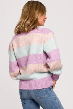 Sweter w pasy wielokolorowe - model 1