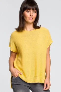 Sweter z dekoltem na plecach - żółty